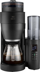 Melitta AromaFresh X – Espressor cu filtru, cu râșniță integrată, carafă de sticlă și funcție de temporizator, pentru până la 10 cești de cafea, negru/argintiu