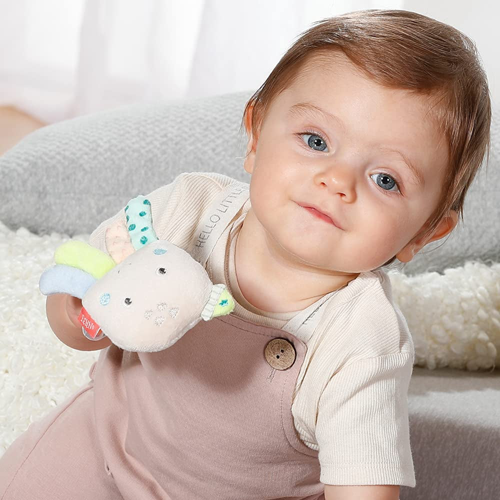 Fehn clopoțel inel de jucărie caracatiță - jucărie de abilități motorii pentru zăngănit, scârțâit, simțit - jucărie de pluș pentru copii cu țesătură moale - jucărie pentru bebeluși și copii mici de la 0+ luni Jucarii Bebe Naty Shop