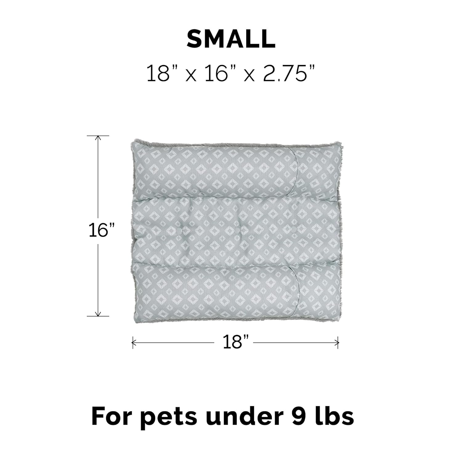Pat pentru pisici de interior, lavabil, cu role de gât detașabile, pentru animale de companie de până la 4,1 kg – Covoraș de pluș cu imprimeu de diamant – Gri, mărimea S