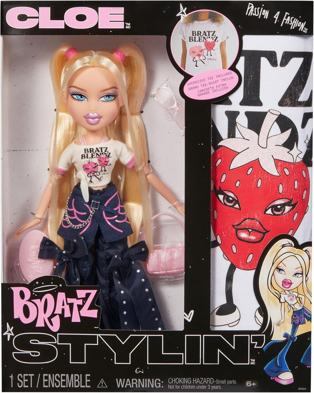 Bratz Stylin' Cloe - Păpușă la modă cu tricou personalizabil, include accesorii, jucărie drăguță pentru fete