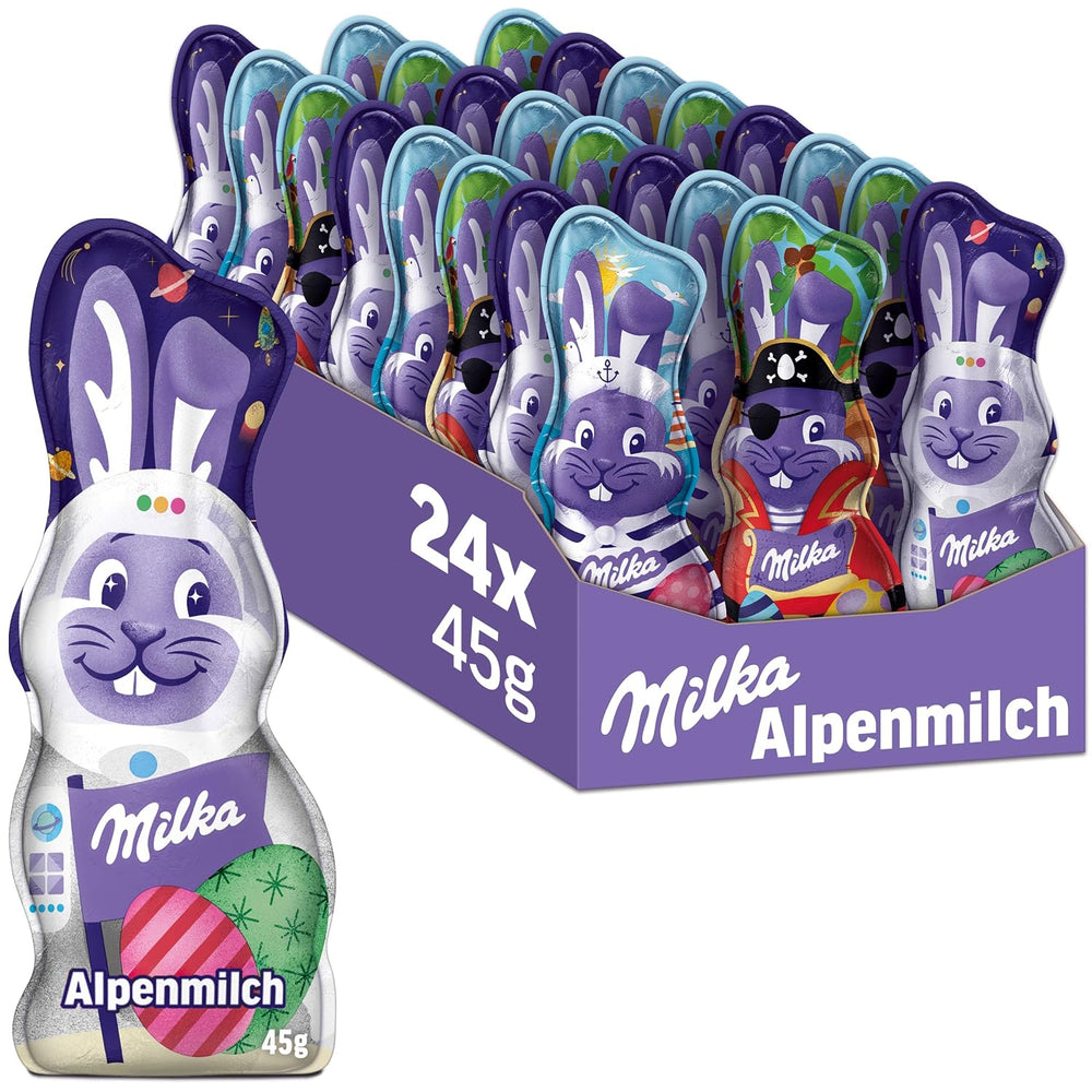 Milka Iepuraș Zâmbitor Ediție Alpine Milk Design – Ciocolată de Paște cu 3 modele diferite – 24 x 45g