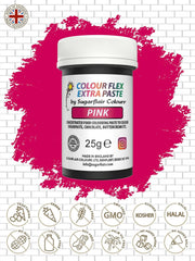 Pastă colorantă alimentară Sugarflair Colourflex Extra Paste roz - Colorant alimentar comestibil pentru cremă de unt, ciocolată, pastă de zahăr, glazură, fondant, mixuri pentru prăjituri, aluat și multe altele - 25g