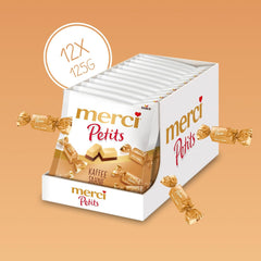 Cremă de cafea Merci Petits – 12 x 125 g – Praline mici de ciocolată albă pe ciocolată fină cu cremă de cafea – Praline de ciocolată ambalate individual