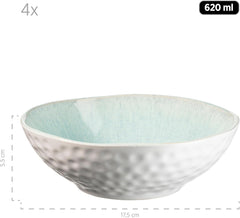 Seria MÄSER Frozen, set de veselă ceramică pentru 4 persoane, serviciu combinat cu 16 piese cu forme organice, serviciu colorat, gresie, verde turcoaz