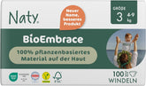 Scutece pentru bebeluși Naty BioEmbrace, mărimea 3 (4–9 kg) | 100% materiale pe bază de plante, delicate cu pielea | Moliciune respirabilă, testate dermatologic, absorbție excelentă | 100 buc.