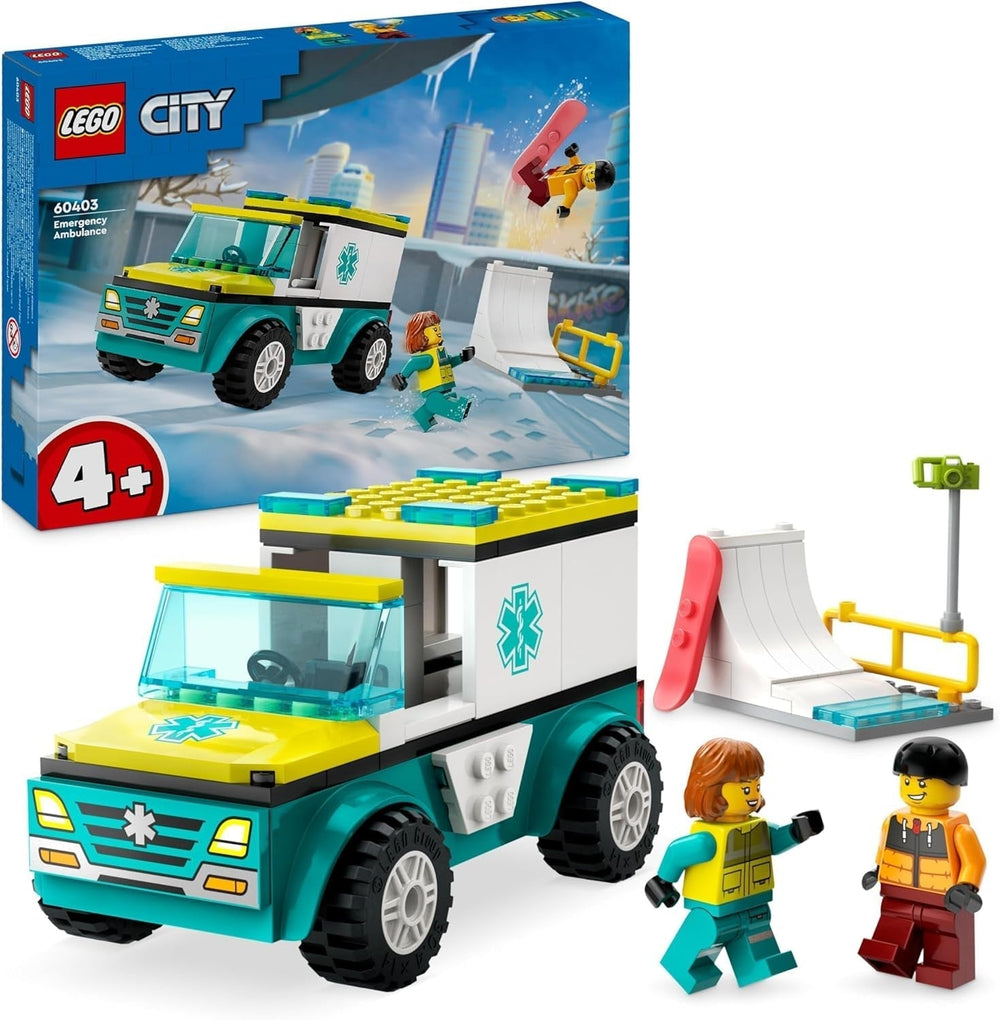 LEGO City Ambulanță și Snowboarder, Ambulanță Playset cu mașină de jucărie și 2 minifigurine, Snowboarder și Paramedic Figura, cadou imaginativ pentru băieți și fete de la 4 ani 60403 Seturi de constructie Besuche den LEGO-Store Titlu implicit