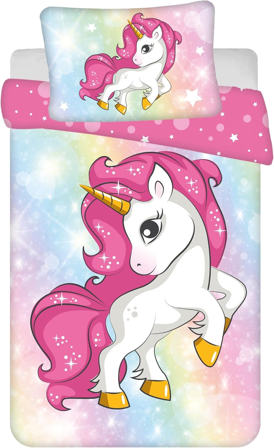 Lenjerie de pat pentru fetite, Unicorn, 100 x 135 cm si 40 x 60 cm, bumbac Lenjerie de pat - copii Naty Shop Default Title
