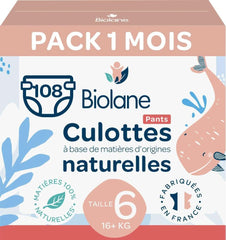 BIOLANE - Pantaloni scutece - Marimea 6 (16 + kg) - Fara scurgeri timp de 12 ore - Pachet 1 luna - 108 scutece - Ecologic Mama si Copilul Naty Shop