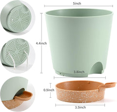 Ghivece de flori, 6 bucăți, 12,7 cm, jardiniere cu auto-udare, drenaj ridicat, ghivece de flori pentru interior și exterior, cu tavă rezervor și margine de udare, jardinieră de grădină, grădină