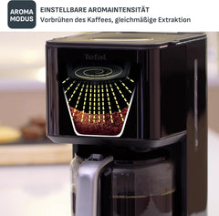 Espressor Tefal Smart'n Light cu temporizator, espressor cu filtru programabil 1,25 l, funcție de aromă pentru o aromă intensă, funcție de menținere la cald, anti-picurare și ușor de curățat, negru