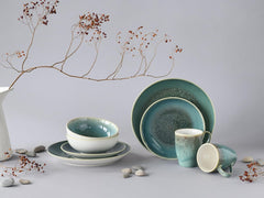 Creatable, seria Caldera, set de veselă din gresie, potrivit pentru mașina de spălat vase și cuptorul cu microunde, producție de calitate (set combinat verde, format din 8 piese)