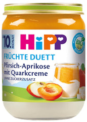 HiPP Piersici-Caise cu Cremă de Quark, Duet de Fructe de la 10 luni (6 x 160g), fără zahăr adăugat, fără gluten, de cea mai bună calitate organică