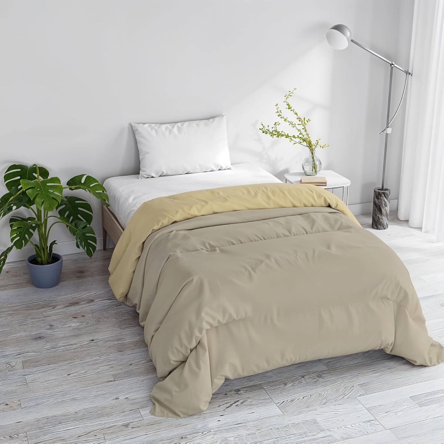 Cuvertură de iarnă de bază, unicoloră și căptușită, verde închis / crem, 200X245Cm Plapumi si pilote Naty Shop Taupe/crem 160X245Cm