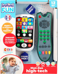 My Duo High-Tech Phone + Telecomandă - 1 telecomandă trilingvă franceză/engleză/spaniolă și 1 telefon ultra-realist - jucărie pentru activități multiple de învățare de la vârsta de 12 ani Jucarii Bebe Naty Shop