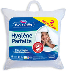 Bleu Câlin Set de 2 perne dreptunghiulare anti-acarieni, anti-bacterii, confort pufos, T 60X60 Cm, 100% bumbac, sortiment igienă perfectă Perne standard Naty Shop