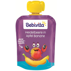 Pliculețe stoarcibile cu afine, măr și banane – 16 bucăți (4 pachete, 4 x 90 g fiecare), fără zahăr adăugat, fără gluten, ideale pentru gustări la pachet și pentru luate în voie