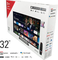Smart TV 32" TS32FL SMG14, Android TV, DVB-T2/S2, Google Cast/Chromecast, Google Assistant, tivùsat HD, HbbTV, Pauză TV, Telecomandă vocală, 12V/220V pentru acasă, autorulotă, barcă