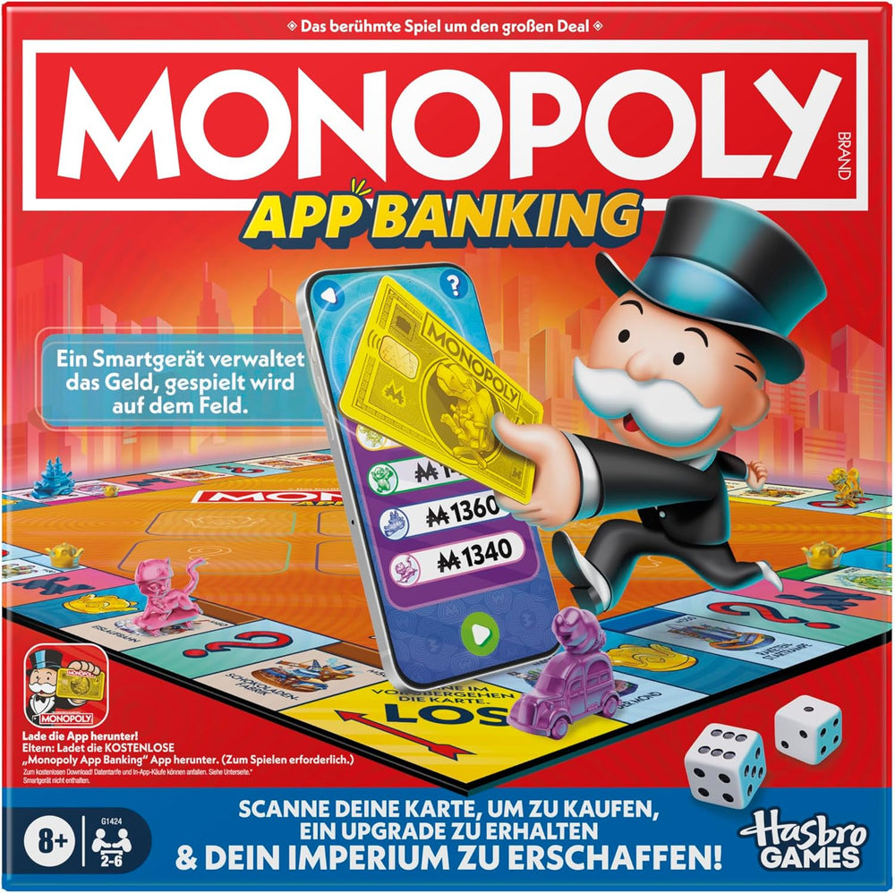 Joc de societate Monopoly App Banking - Versiune germană, versiune modernă a clasicului joc electronic pentru copii cu vârsta de 8 ani și peste, pentru 2 până la 6 jucători