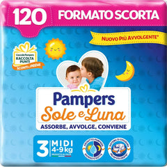 Scutece Pampers Sun and Moon Midi, mărimea 3 (4-9 kg), 120 de scutece