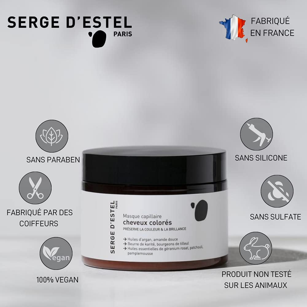 SERGE D'ESTEL PARIS Mască de păr 250g Hrănește, repară și înmoaie părul deteriorat de colorare Formulă vegană, 250g Masca de par Naty Shop