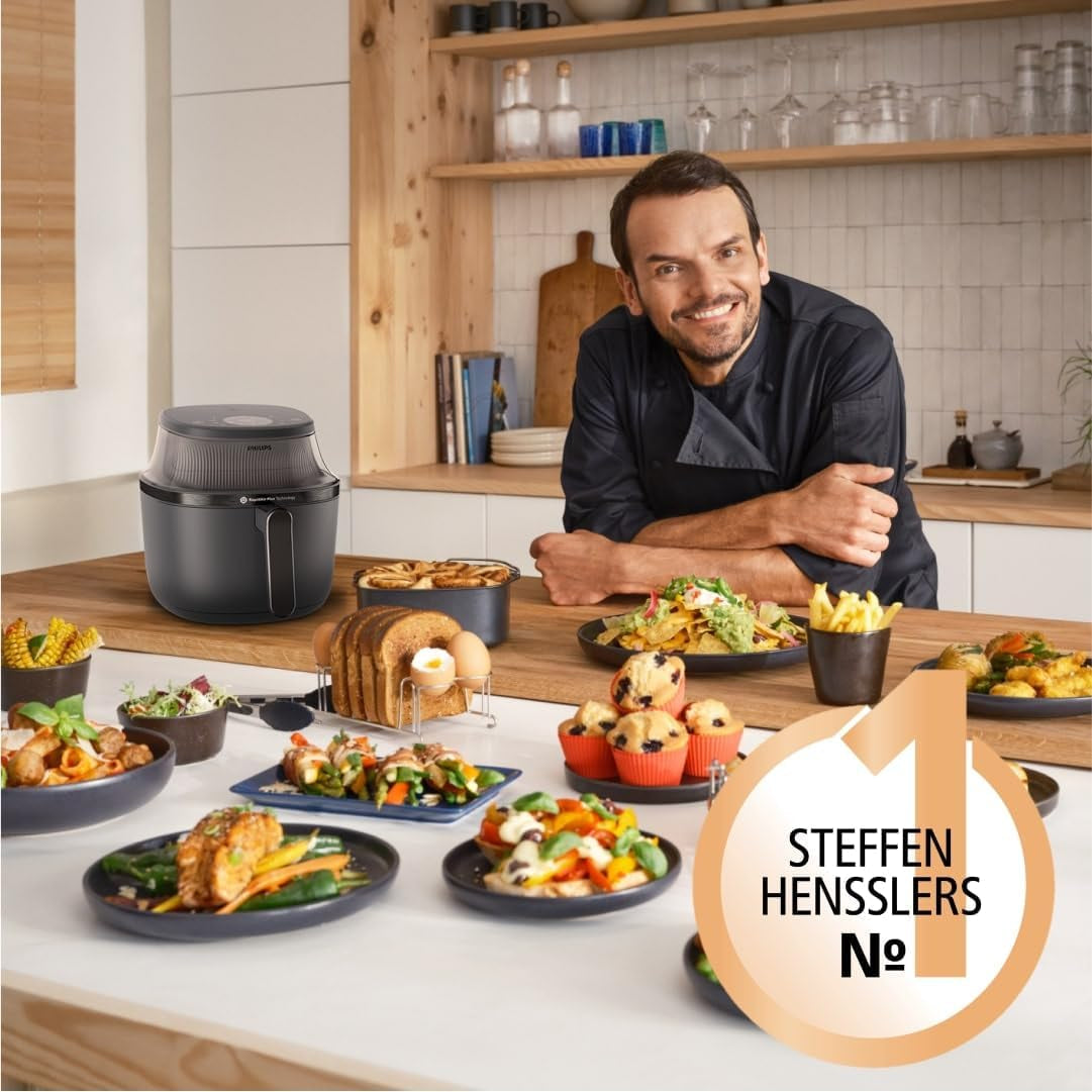 Philips Airfryer 3000 Series 6.2L, Fereastră de gătit, 16 funcții de gătit în 1, Tehnologie Rapidair plus, Eliminarea grăsimilor, Aplicație de rețete Homeid Electrocasnice Naty Shop
