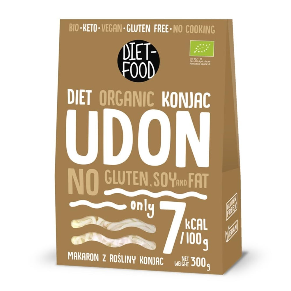 Tăiței Udon Shirataki Konjac Bio 385g – Conținut scăzut de calorii, fără gluten, vegani – preparați din rădăcină de konjac, bogați în fibre DIET-FOOD