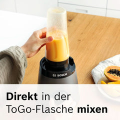 Bosch Standmixer Vitapower Serie 4 MMB6174SN, Verbesserte Version, Hochwertige Edelstahl-Klingen, 1,5L Glasbehälter, 0,6L To-Go-Flasche, Spülmaschinenfeste Teile, 30.000 U/Min, 1200 W, Silber Bucatarie Naty Shop