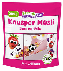 FRECHE FREUNDE Muesli organic pentru micul dejun, mix crocant de muesli cu fructe de pădure Edda's, pentru școlari, cu căpșuni liofilizate, vegan, pachet de 6 (6 x 280g)
