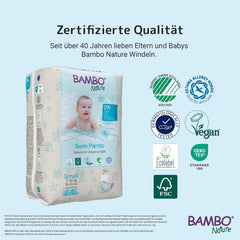 Scutece de înot Bambo Nature pentru bebeluși, mărimea S (7-12 kg), 12 scutece | Scutece de înot de unică folosință cu fixare sigură | Confort etanș în timpul jocului în apă