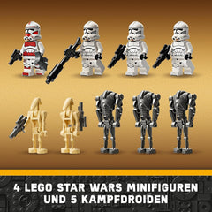 LEGO Star Wars 75372 Clone Trooper & Battle Droid Battle Pack, Incl. 4 minifigurine, 5 droizi și motocicletă speeder cu shooter - Jucărie de construcție pentru băieți și fete cu vârsta de peste 7 ani Seturi de constructie Besuche den LEGO-Store