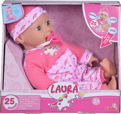 Simba 105140060 - Laura Kitzel Baby, Weichkörperpuppe mit Regenbogenstrampler, macht 25 Babylaute, 38cm, Babypuppe ab 2 Jahre