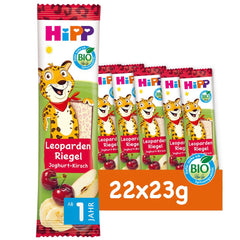 Batoane HiPP Leopard cu iaurt și cireșe în banană (22 x 23g), de la 1 an, îndulcite doar cu fructe, de cea mai bună calitate organică
