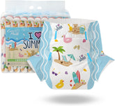 Scutece pentru adulți CutiePlusU, 10 bucăți, scutece de unică folosință cu tablă pentru femei și bărbați, absorbție maximă peste noapte - I Love Summer (Mărime medie 71-96 cm)