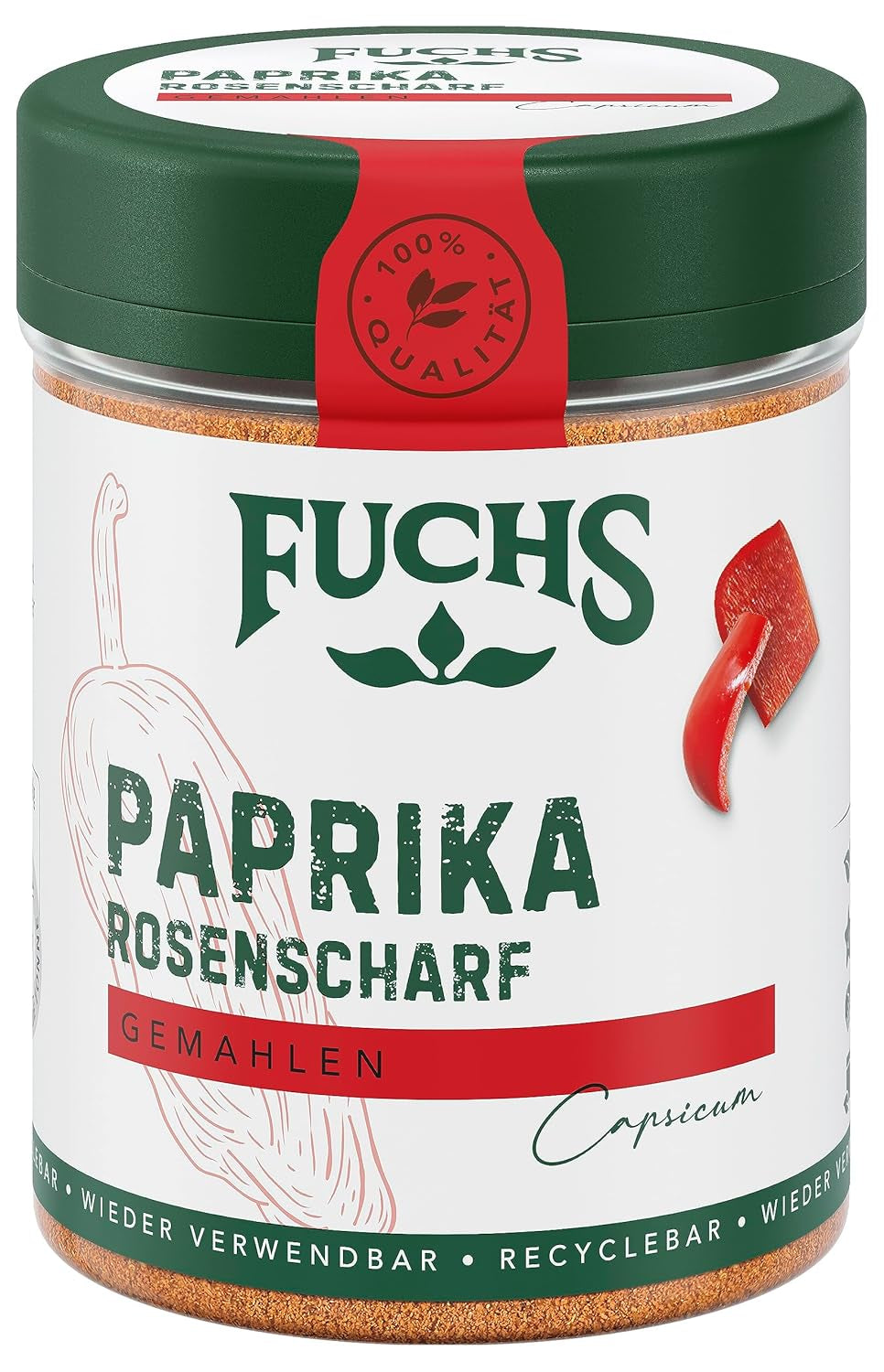 Fuchs Gewürze - Paprika rosenscharf gemahlen - schärfer Geschmack für Gulasch, Eintöpfe oder Gemüsegerichte - natürliche Zutaten - 55 g in wiederverwendbarer, recyclebarer Dose