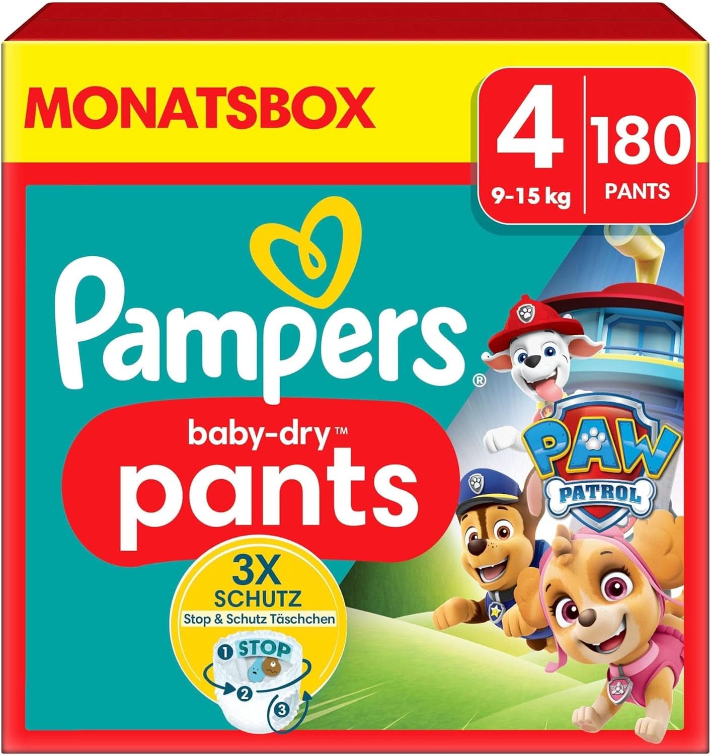 Pampers scutece Paw Patrol Pantaloni mărimea 5 (12-17Kg) Baby-Dry, Junior cu buzunar Stop and Protect, CUTIE LUNARĂ, 160 scutece Naty Shop