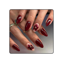 24 Flori Burgundy cu Armură de Diamant, Unghii Presabile, Unghii Artificiale pentru Lipire, Set Vârfuri de Unghii