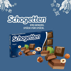 Baton de ciocolată Schogetten Nougat 100g, porționat individual. O încântare. Bucată cu bucată.