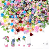 300 Stück Niedlich Blume Nail Charms, 3D Harz Floral Kamelie Rose Nägel Charms Mit Perle, Gemischt Größe Bunte Flower Nägel Deko Für Frauen Nail Art Zubehör