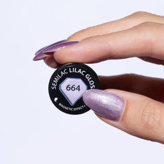 Oja UV Semilac 664 Lilac Gloss 7 ml – Efect Cat Eye, Reflexii unice cu instrument magnetic – Colecția Gloss Gala