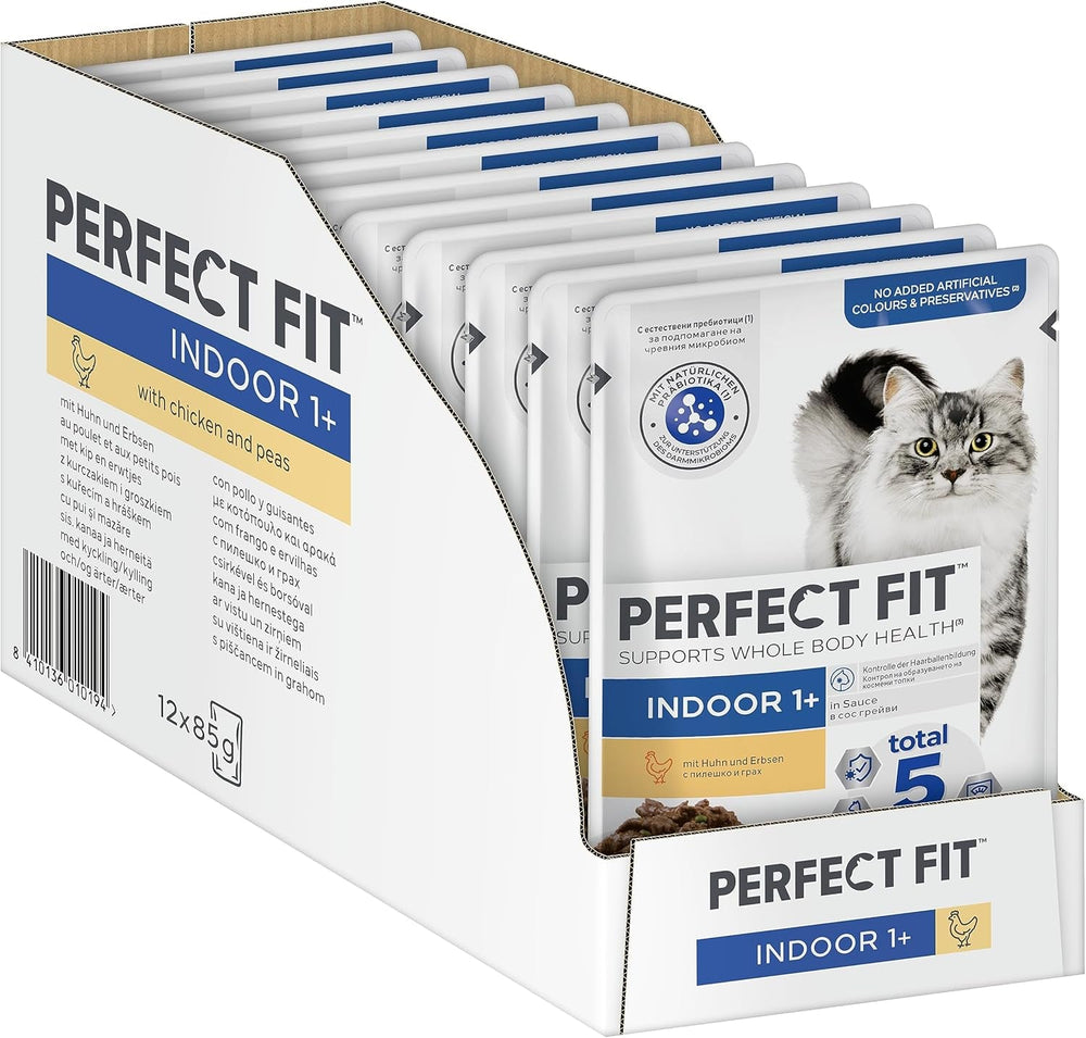 Pliculețe PERFECT FIT™ pentru pisici, pentru interior, cu pui, 12 x 85 g
