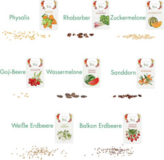 Set de semințe de fructe: Semințe premium de grădină cu 8 varietăți de plante fructifere pentru grădină și balcon – semințe de pepene verde, semințe de căpșuni, agrișe, rubarbă și multe altele – Set cadou cu semințe de fructe de la OwnGrown