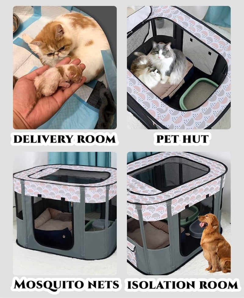 Floving portabil casă pentru câini gard pentru animale de companie pliabil țarc de joacă dreptunghiular cameră de livrare pat pentru pisici peșteră pisică colibă pentru căței casă cuști cort închis pentru animale de companie (M/80 * 60Cm, Albastru Mentă)