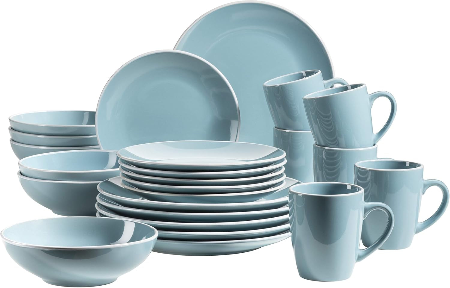 MÄSER 931770 Serie Elissa Modernes Geschirr Set Für 6 Personen in Türkis Mit Weißem Rand, 24-Teiliges Kombiservice, Steinzeug Seturi vesela masa Naty Shop Türkis