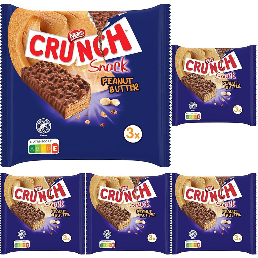 Batoane Nestlé cu unt de arahide, baton crocant de ciocolată cu unt de arahide și cereale, pachet de 5 (3 x 31g fiecare)