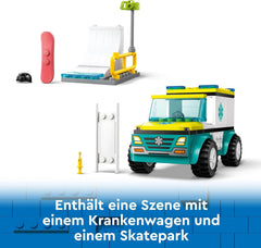 LEGO City Ambulanță și Snowboarder, Ambulanță Playset cu mașină de jucărie și 2 minifigurine, Snowboarder și Paramedic Figura, cadou imaginativ pentru băieți și fete de la 4 ani 60403 Seturi de constructie Besuche den LEGO-Store