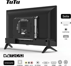 Televizor LED HD TuTu de 24 de inci (60 cm) cu tuner triplu (DVB-T/T2-CS/S2), player media USB, HDMI, VGA, CI/CI+, mod hotel (2024, 220 volți)