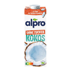 Alpro Kokosnussdrink ohne Zucker – Ohne Süßstoffe – Vegan und milchfrei – Von Natur aus laktosefrei und fettarm – Reich an Calcium und Vitaminen – 8 x 1 L