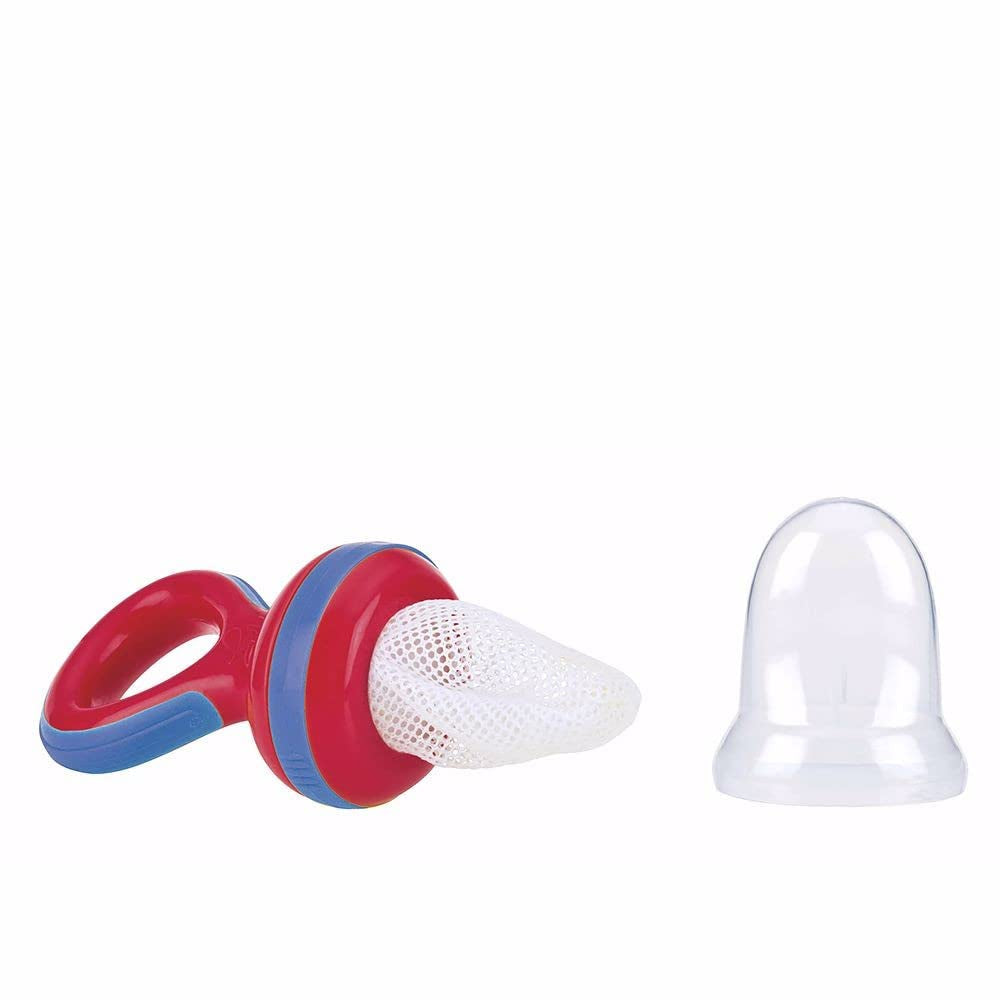 Nuby - Hrănitor de fructe Nibbler cu capac de protecție, roșu
