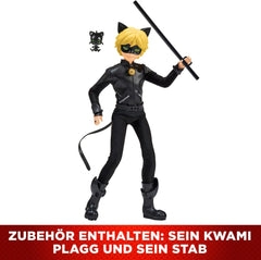 BANDAI - Miraculous Ladybug - Păpușă Manechin 26 cm - Motan Noir - Licență Oficială Miraculous - Păpușă Articulată Motan Noir - Jucărie pentru copii cu vârsta de 4 ani și peste - P50002