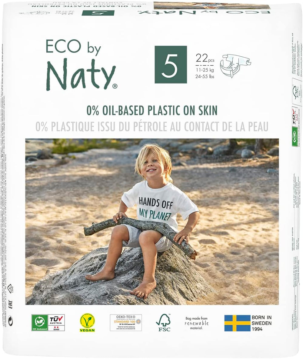 Scutece de unică folosință Eco by Naty Premium pentru piele sensibilă, mărimea 5, 11-25 kg, (1 x 22 bucăți)